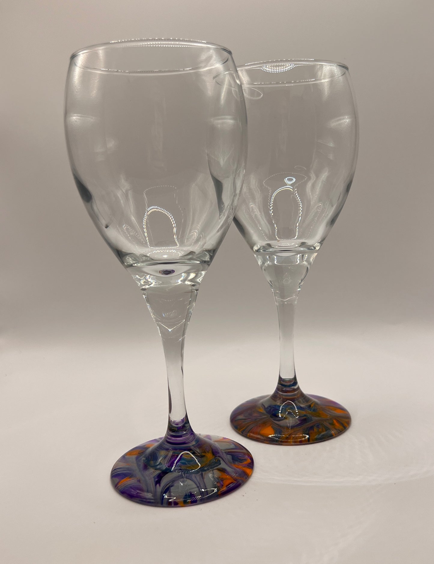 Custom Paint-Dipped White Wine Glass Set - Purple/Orange/Silver