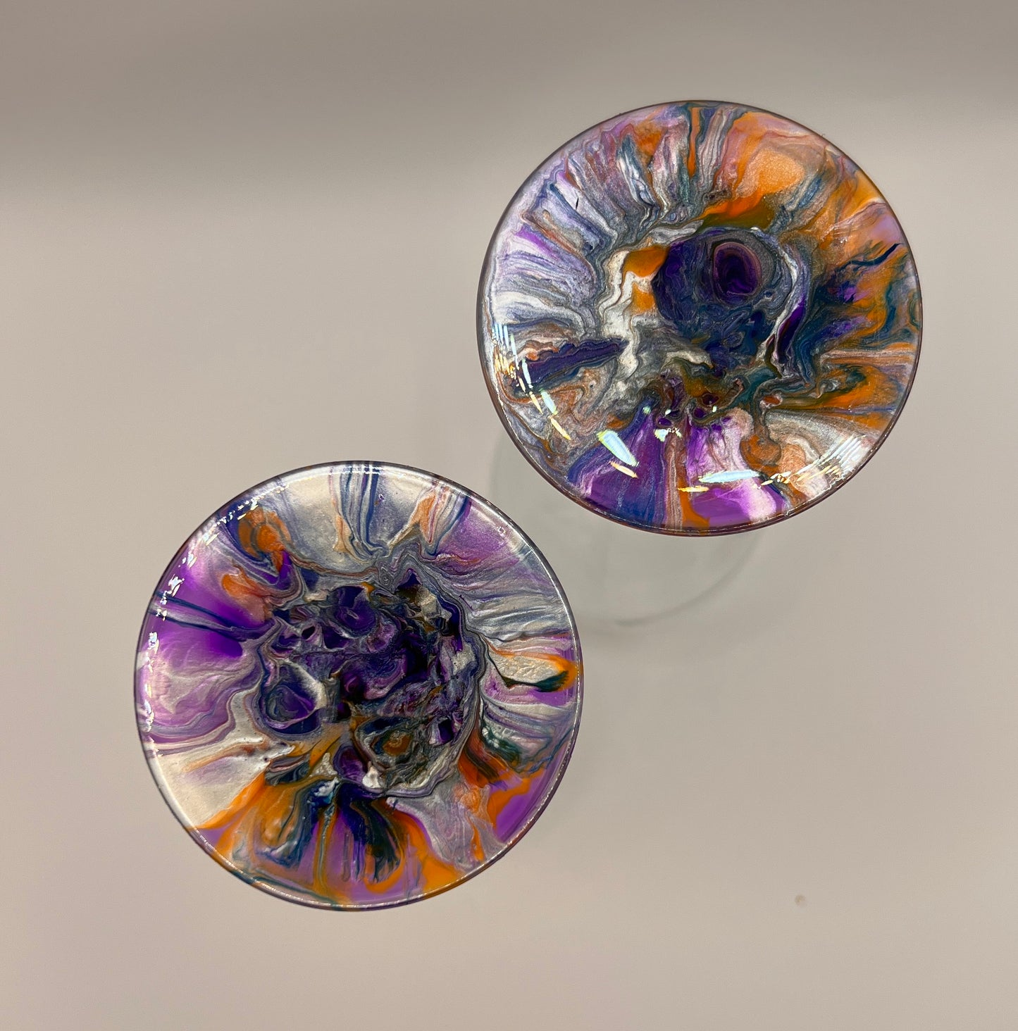 Custom Paint-Dipped White Wine Glass Set - Purple/Orange/Silver