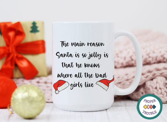 The Main Reason Santa is so Jolly is That He Knows Where all the Bad Girls Live/ Sweet and Twisted #candycane Coffee / Tea Mug